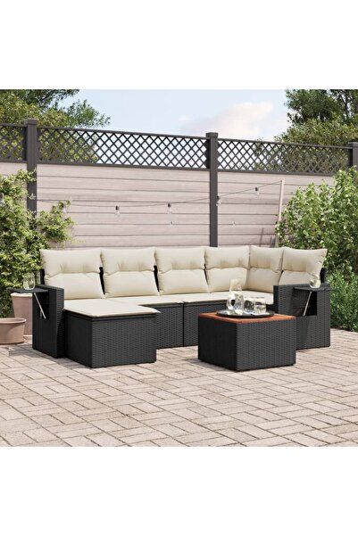 vidaxl Set canapele de gradina cu perne, 7 piese, negru, poliratan