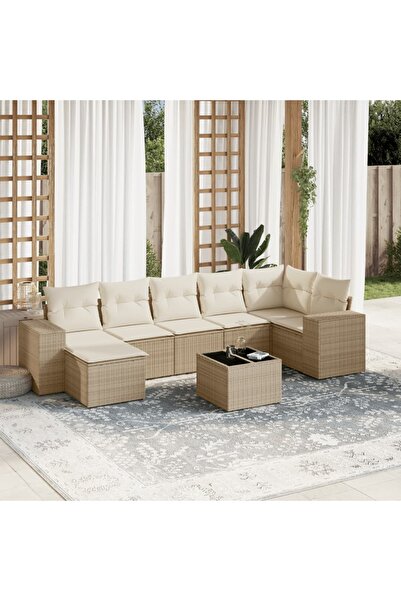 vidaxl Set canapele de gradina, 8 piese, cu perne, bej, poliratan