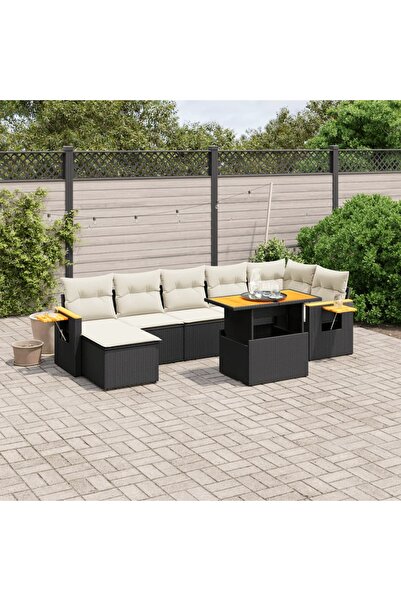vidaxl Set mobilier de gradina cu perne, 8 piese, negru, poliratan