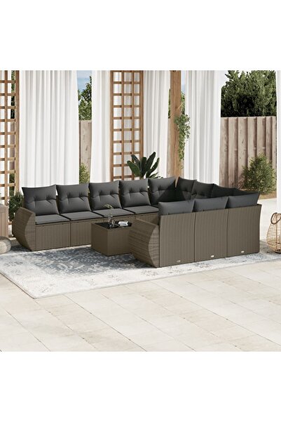 vidaxl Set canapele de gradina cu perne, 11 piese, gri, poliratan