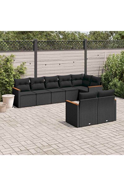 vidaxl Set mobilier de gradina cu perne, 8 piese, negru, poliratan