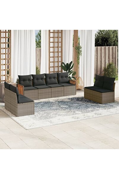 vidaxl Set canapele de gradina cu perne, 8 piese, gri, poliratan