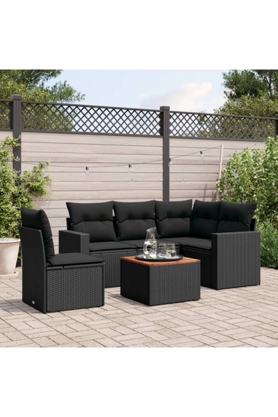 vidaxl Set mobilier de gradina cu perne, 6 piese, negru, poliratan