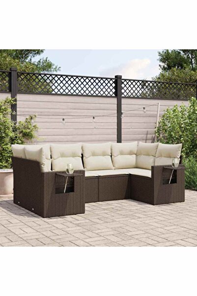 vidaxl Set canapele de gradina cu perne, 6 piese, maro, poliratan