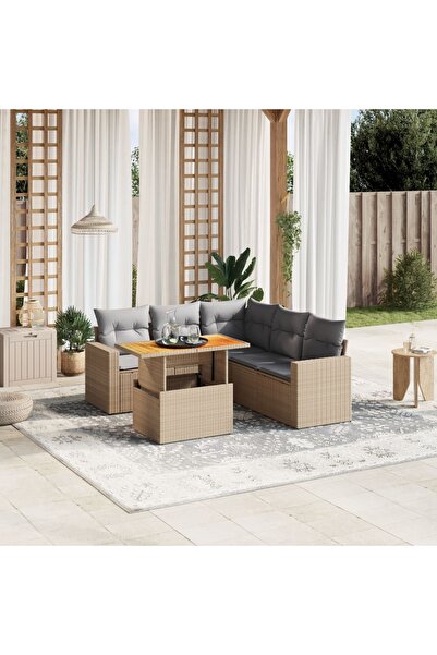 vidaxl Set canapele de gradina cu perne, 6 piese, bej, poliratan