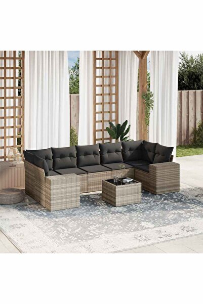 vidaxl Set mobilier de gradina cu perne, 8 piese gri deschis poliratan