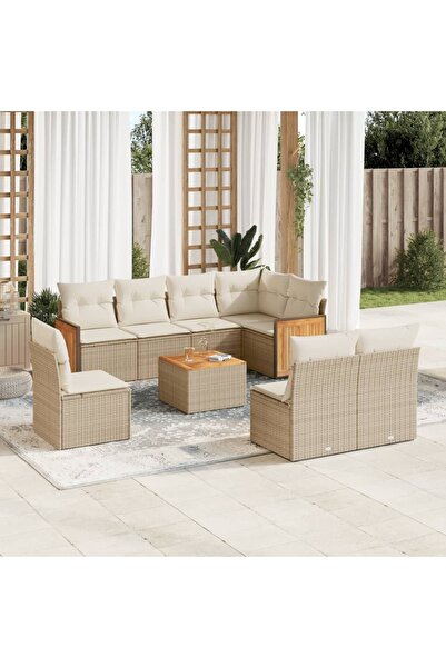 vidaxl Set canapele de gradina, 9 piese, cu perne, bej, poliratan