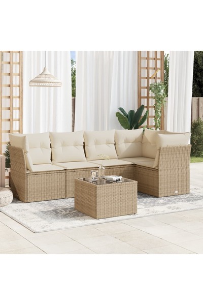 vidaxl Set canapele de gradina cu perne, 6 piese, bej, poliratan
