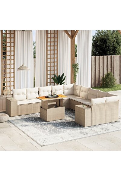 vidaxl Set canapele de gradina cu perne, 11 piese, bej, poliratan