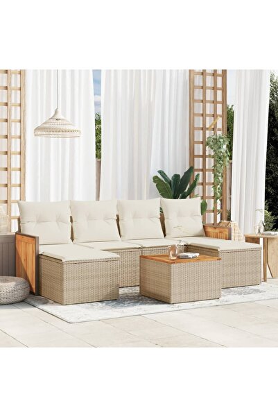vidaxl Set canapele de gradina, 7 piese, cu perne, bej, poliratan