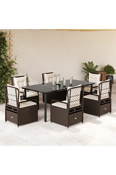 vidaxl Set mobilier de gradina cu perne, 7 piese, maro, poliratan