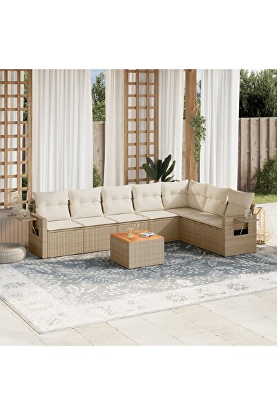 vidaxl Set canapele de gradina, 8 piese, cu perne, bej, poliratan