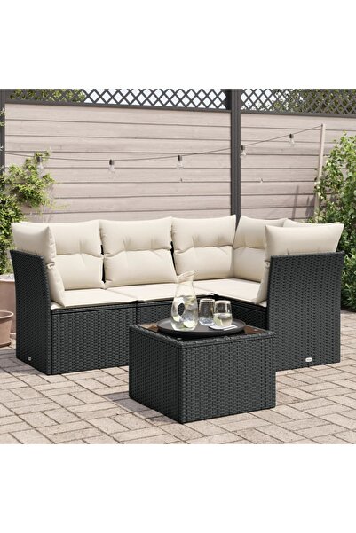 vidaxl Set mobilier de gradina cu perne, 5 piese, negru, poliratan