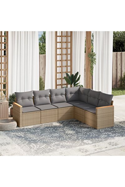 vidaxl Set canapele de gradina, 6 piese, cu perne, bej, poliratan