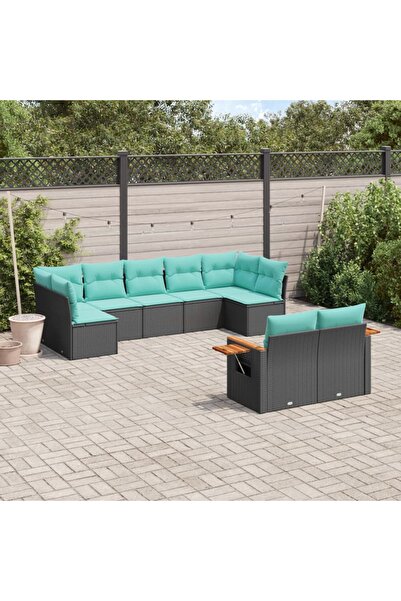 vidaxl Set mobilier de gradina cu perne, 9 piese, negru, poliratan
