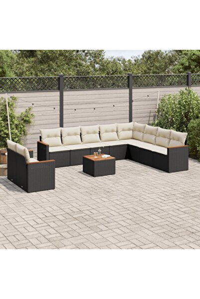 vidaxl Set canapele de gradina cu perne, 11 piese, negru, poliratan