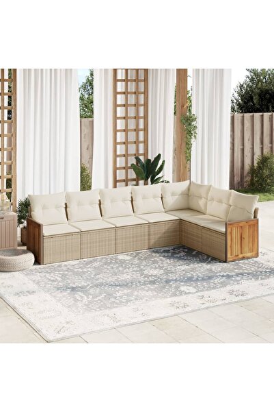 vidaxl Set canapele de gradina, 7 piese, cu perne, bej, poliratan