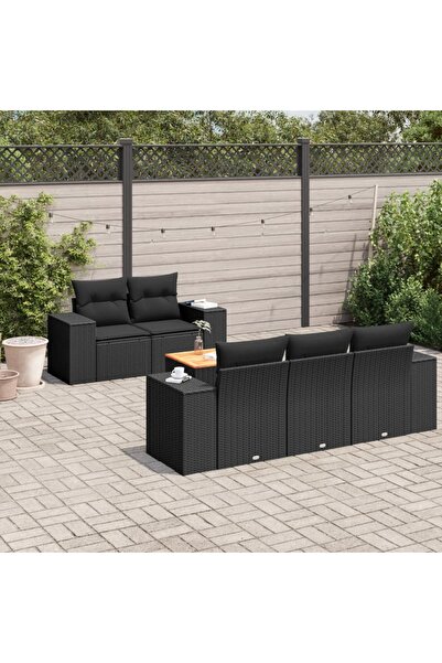 vidaxl Set mobilier de gradina cu perne, 6 piese, negru, poliratan