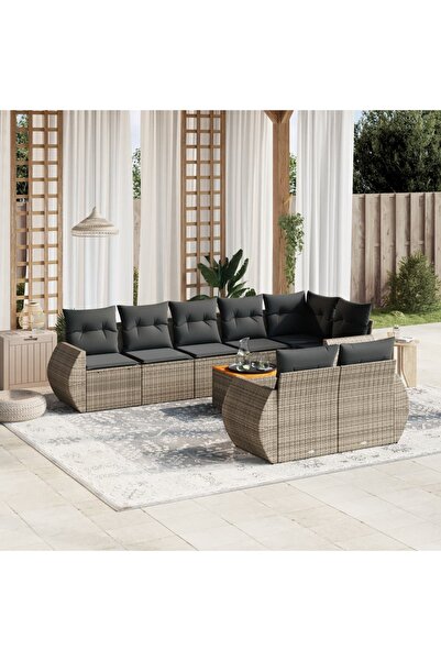 vidaxl Set canapele de gradina, 9 piese, cu perne, gri, poliratan