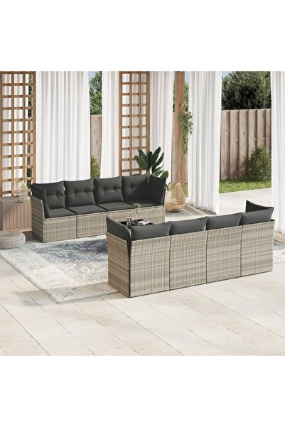 vidaxl Set canapele de gradina cu perne, 9 piese gri deschis poliratan