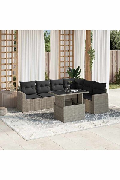 vidaxl Set canapele de gradina cu perne, 7piese gri deschis poliratan