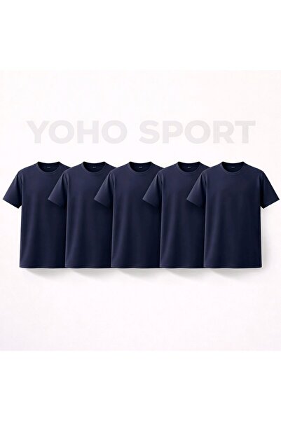 YOHO SPORT Unisex Basic Cut 100% Cotton Soft Textured Navy Blue Crew Neck T-S...