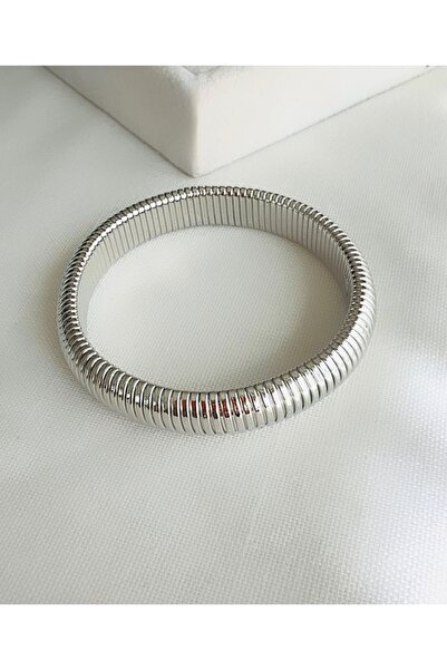 VNS Accessories Unisex Model Flexible Silver Bracelet (12 mm)