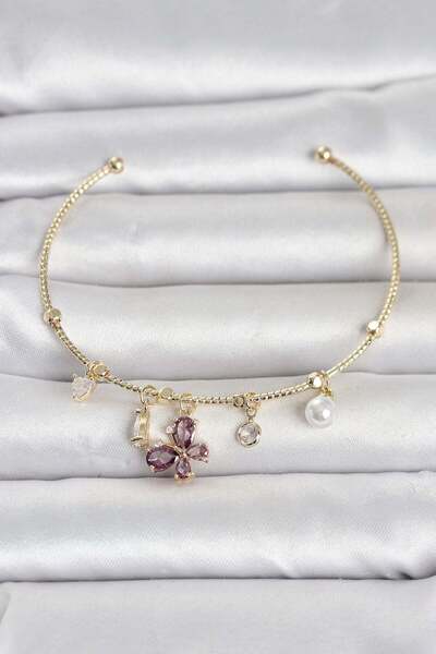 Inure Jewelry سوار نسائي من النحاس باللون الذهبي مع تفاصيل على شكل فراشة بالل...