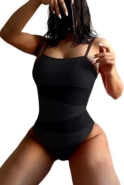 VeeShop Elegant one-piece swimsuit with semi-transparent inserts
