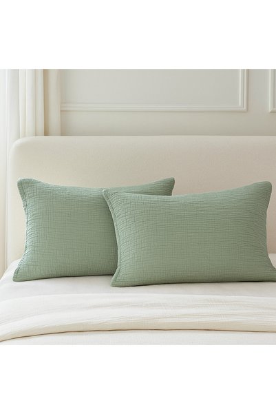 HB&Victory 100% Cotton Muslin 4 Layer Bedspread Pike Double Size 230X240 Cm. Green Color - 2 Pillowcases 50X70 Cm.