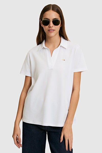 U.S. Polo Assn. Kadın Beyaz Polo Yaka Basic Tişört 50323447-VR013