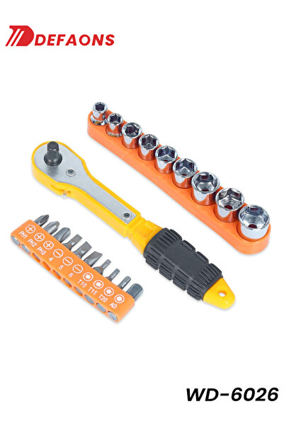 DEFAONS WD-6026 20PCS Ratchet Socket & Bit Set 1/4'' CR-V Reversible Screwdri...