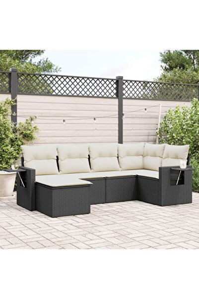 vidaxl Garden furniture set with cushions, 6 pieces, black, polyrattan