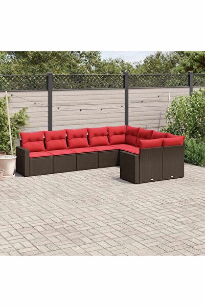 vidaxl Garden sofa set with cushions, 9 pieces, brown, polyrattan