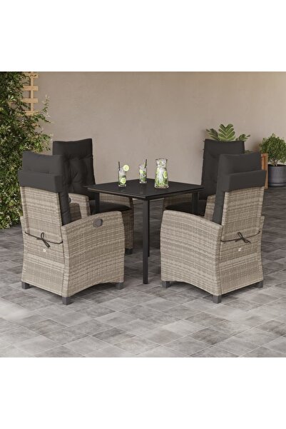 vidaxl Set mobilier de gradina cu perne, 5 piese gri deschis poliratan