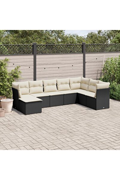 vidaxl Set mobilier de gradina cu perne, 8 piese, negru, poliratan