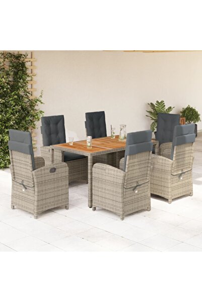 vidaxl Garden furniture set with cushions, 7 pieces, grey, polyrattan