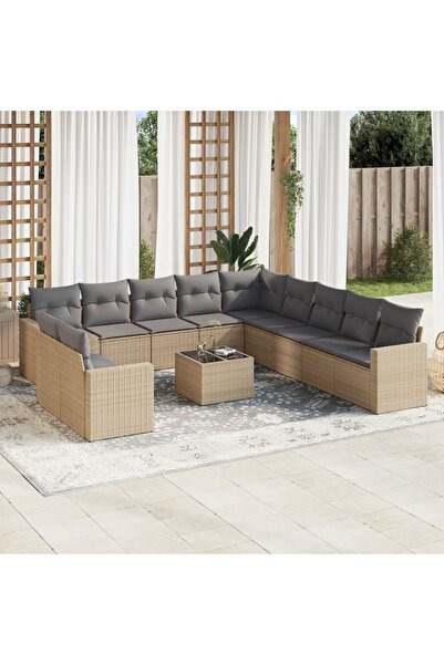 vidaxl Set canapele de gradina cu perne, 12 piese, bej, poliratan