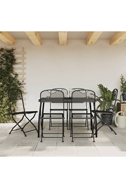 vidaxl Set de masa pentru gradina, 7 piese, plasa metalica antracit