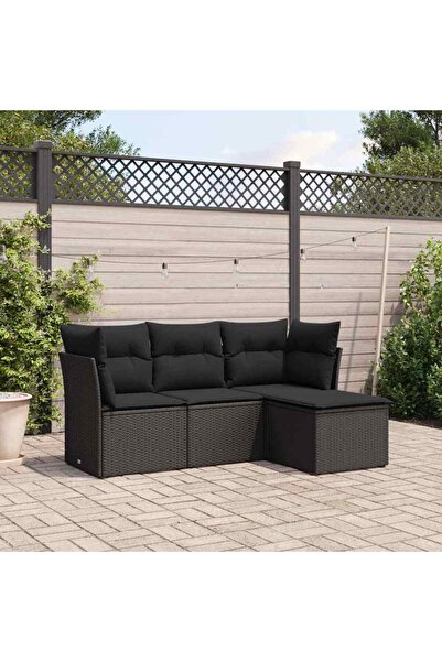 vidaxl Set mobilier de gradina cu perne, 4 piese, negru, poliratan