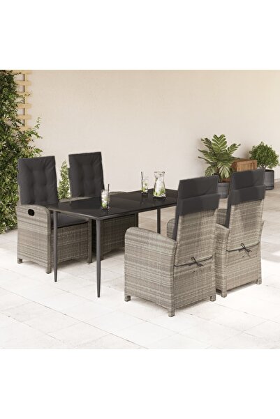 vidaxl Garden furniture set with cushions, 5 pieces, light grey polyrattan