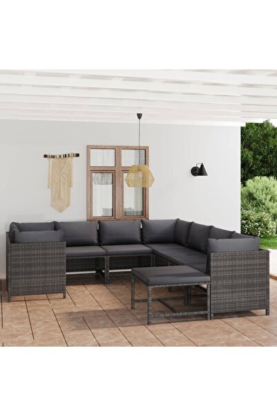 vidaxl Set mobilier de gradina cu perne, 9 piese, gri, poliratan