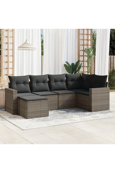 vidaxl Set mobilier gradina cu perne, 6 piese, gri, poliratan