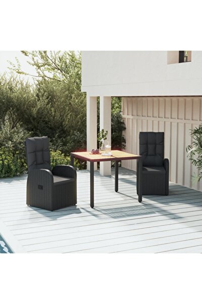 Concept Set mobilier de grădină cu perne, 3 piese, negru, poliratan