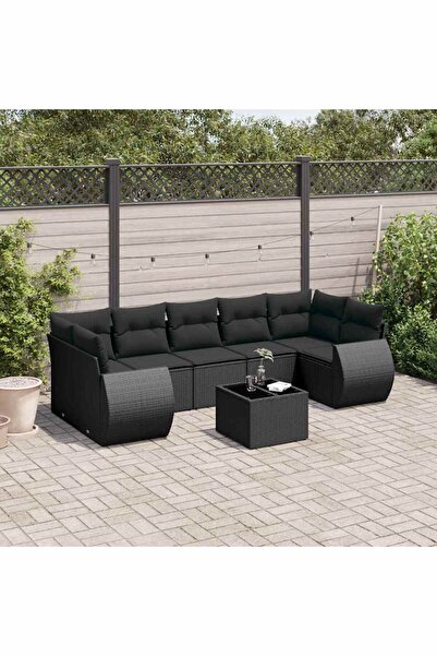 vidaxl Garden furniture set with cushions, 8 pieces, black, polyrattan