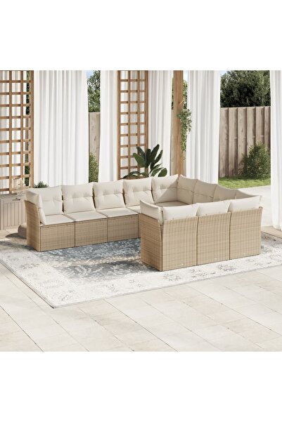 vidaxl Set canapele de gradina cu perne, 10 piese, bej, poliratan