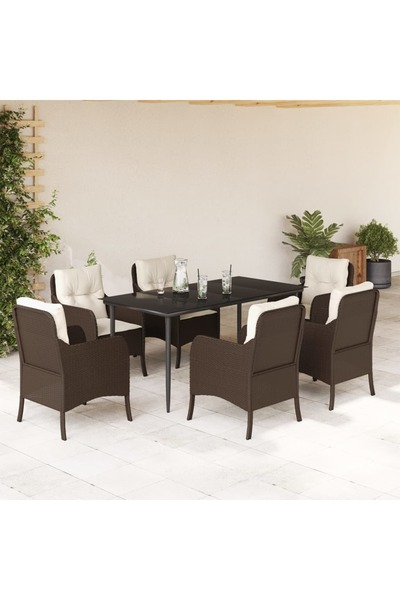 vidaxl Set mobilier de gradina cu perne, 7 piese, maro, poliratan