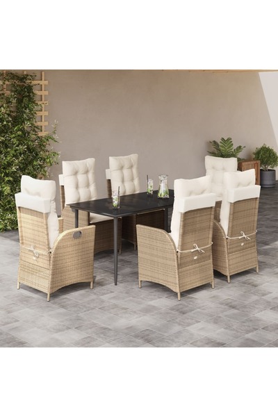 vidaxl 7-piece garden table set with cushions, beige, polyrattan