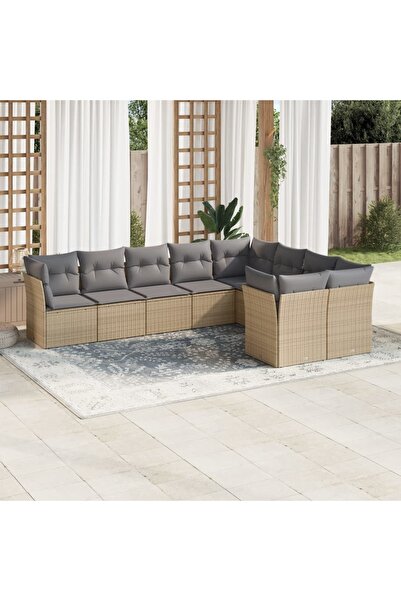 vidaxl Garden sofa set, 9 pieces, with cushions, beige, polyrattan