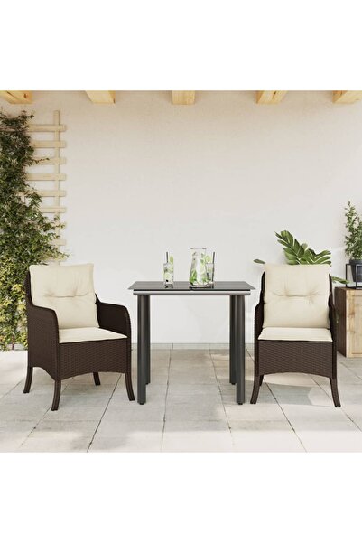 vidaxl Set mobilier de gradina cu perne, 3 piese, maro, poliratan